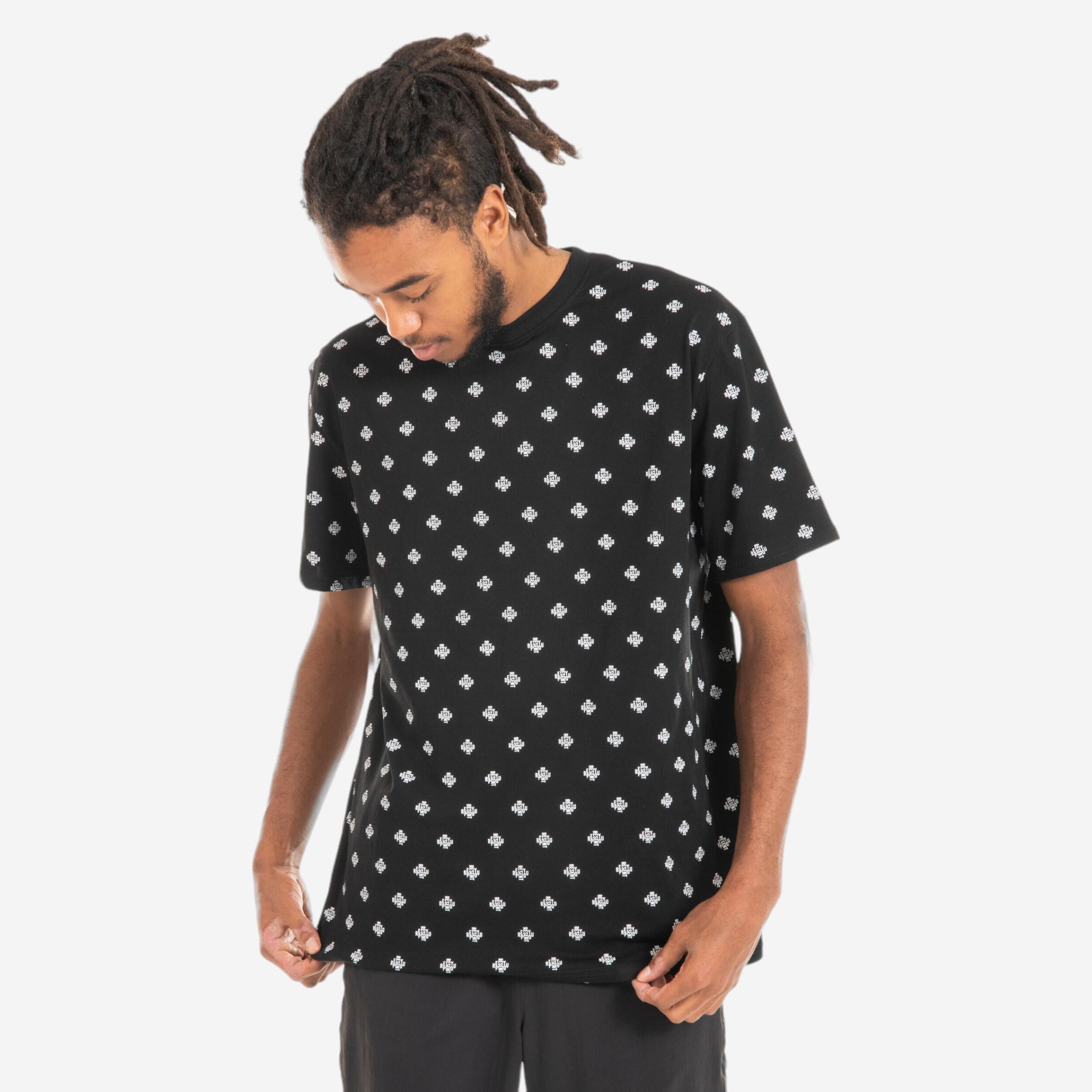 Men's or women's black patterned short-sleeved T-shirt