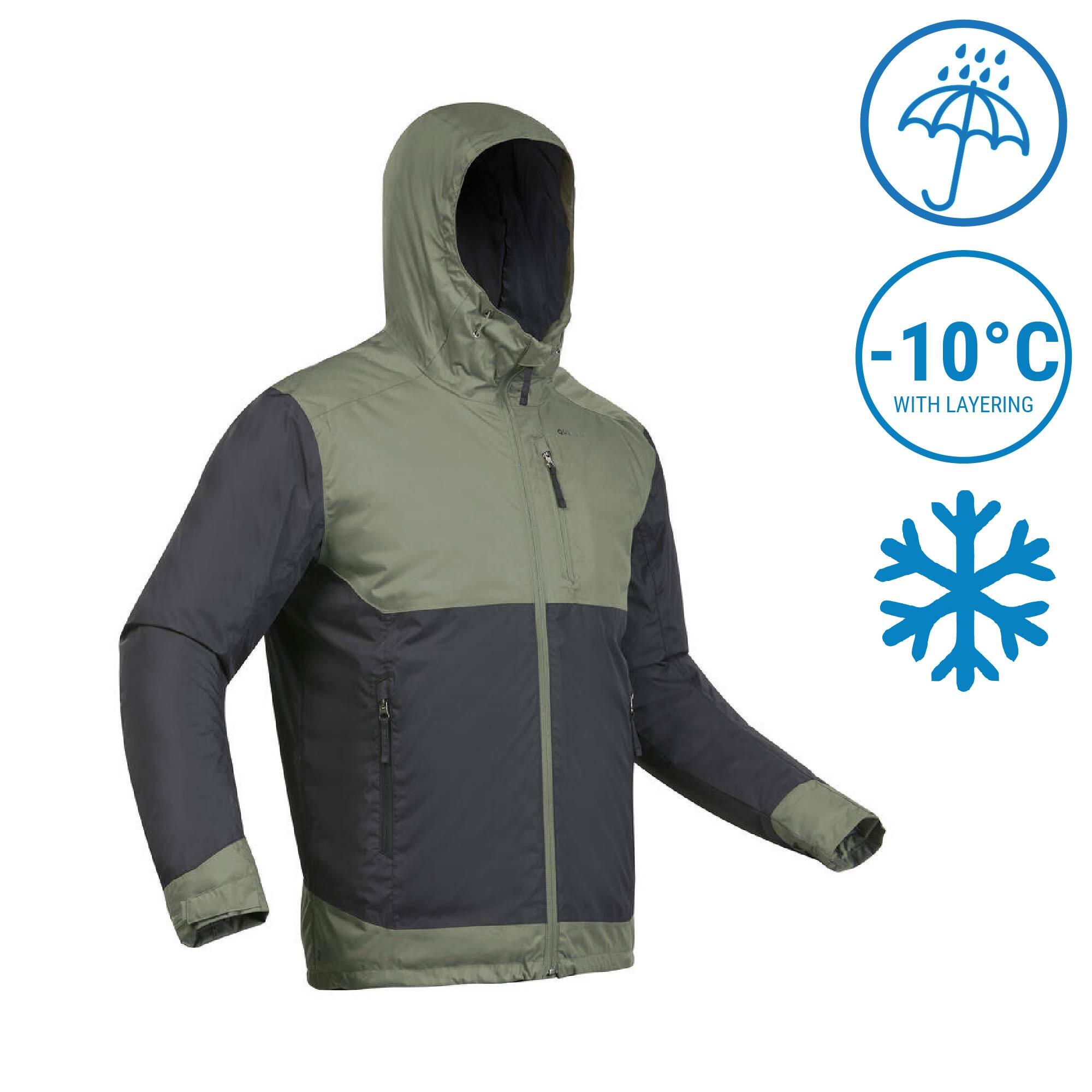 Men’s Waterproof Winter Hiking Jacket SH100 XWARM 10°C Khaki