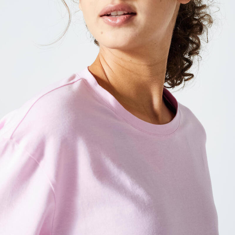 Camiseta Fitness Mujer 520 Rosa Claro Crop Top