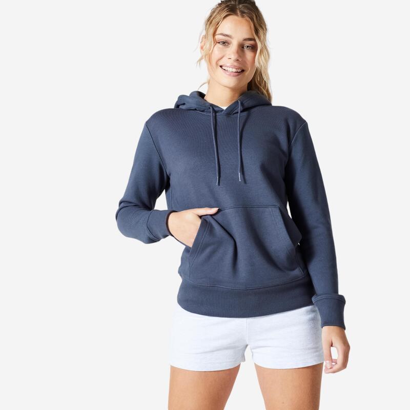 Hoodie voor fitness dames 500 Essentials eendenblauw