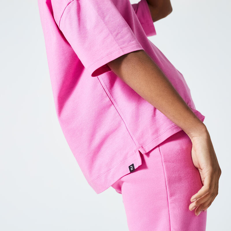 T-shirt donna fitness 520 loose misto cotone rosa