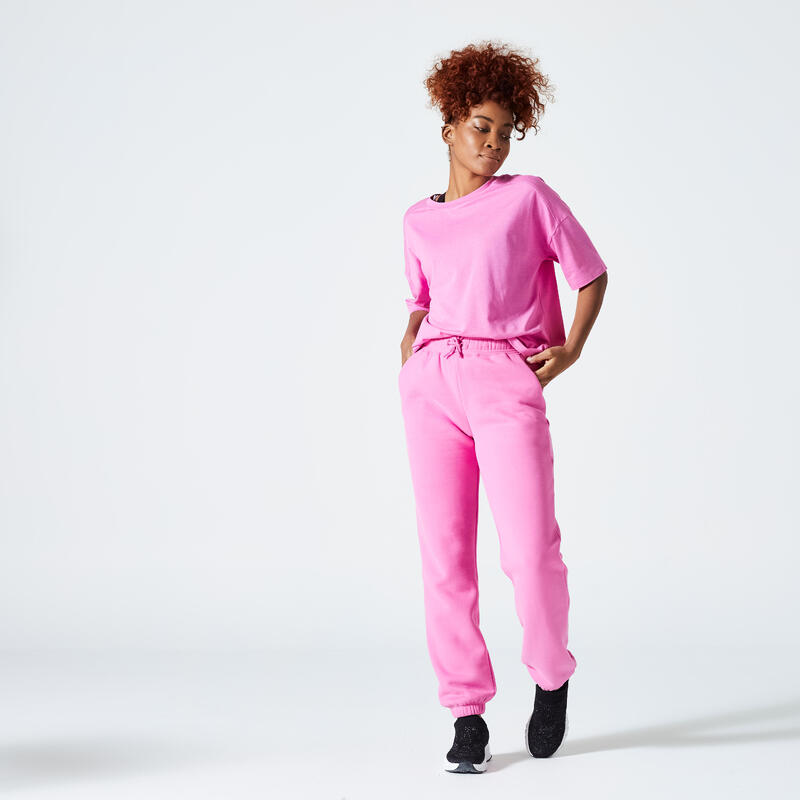 T-shirt donna fitness 520 loose misto cotone rosa