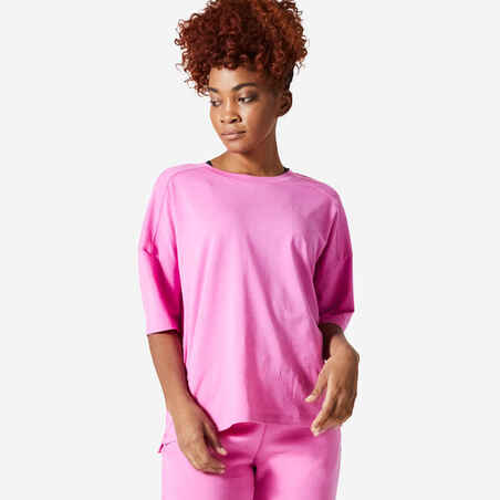 Γυναικείο T-Shirt γυμναστικής σε φαρδιά γραμμή 520 - Ροζ