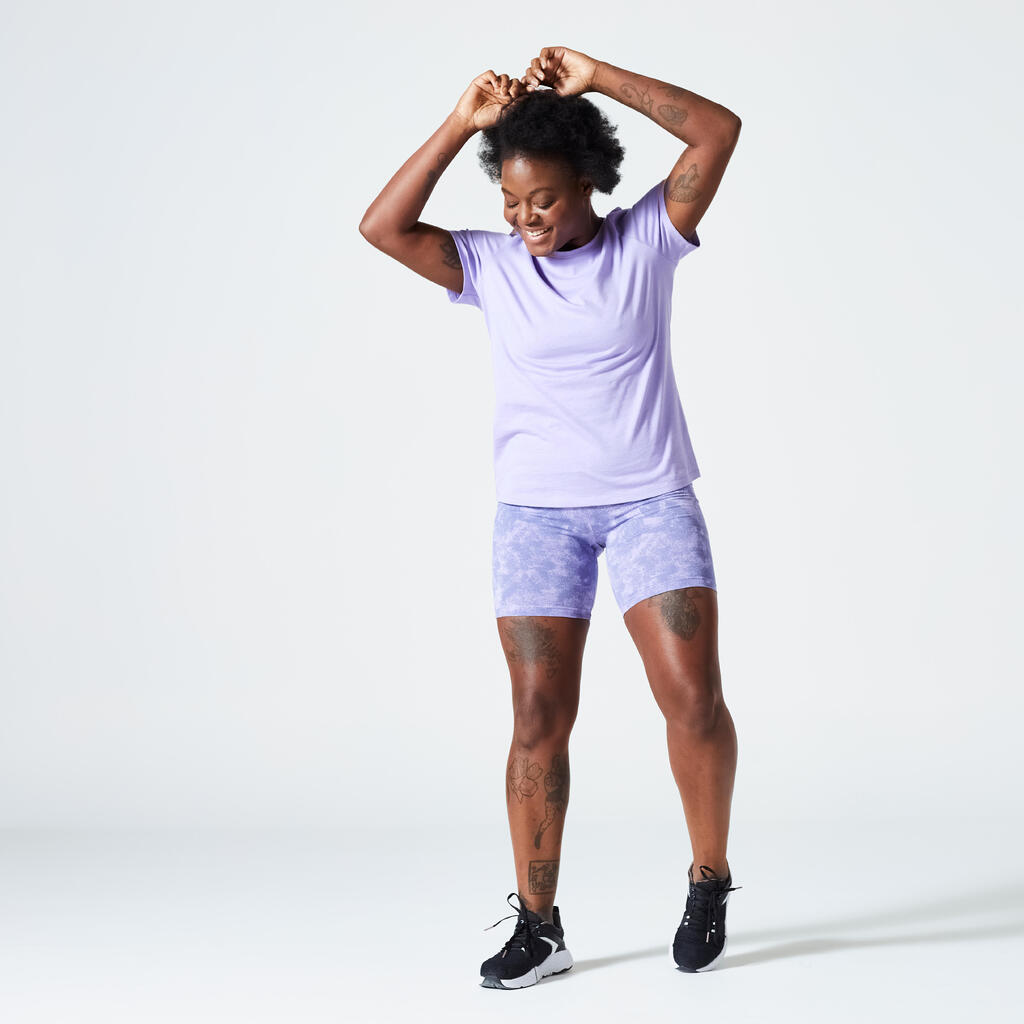 Mallas Ciclistas Fitness 500 Mujer Morado Estampado