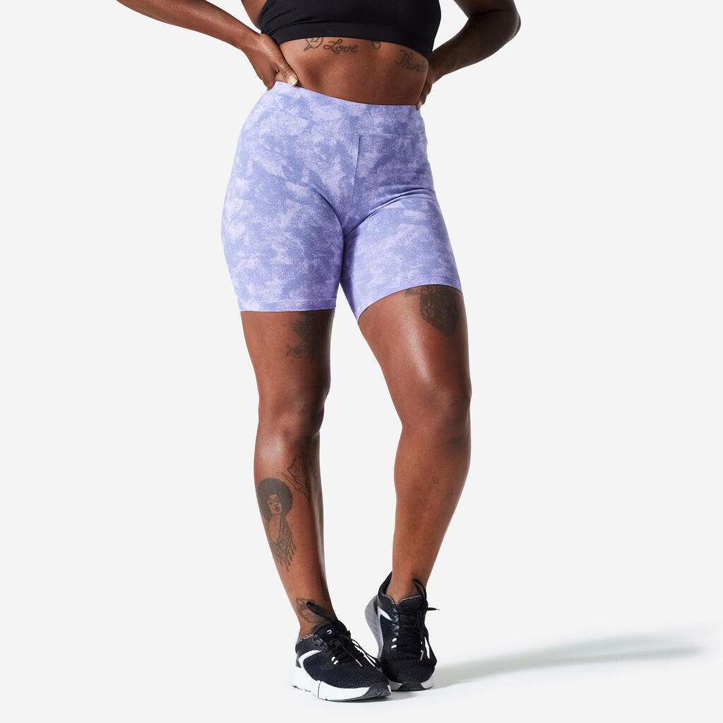 Women's Fitness Cycling Shorts 500 - Green Print