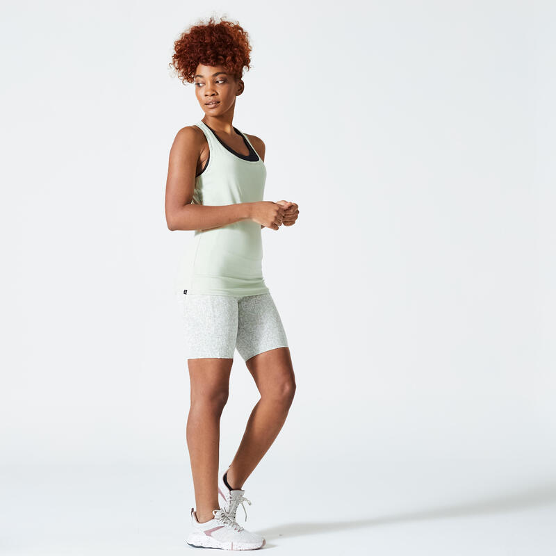 Short Cycliste Fitness Femme galbant - 520 Imprimé Beige