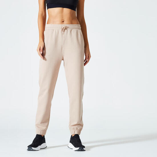 Pantalon jogging femme en coton, beige