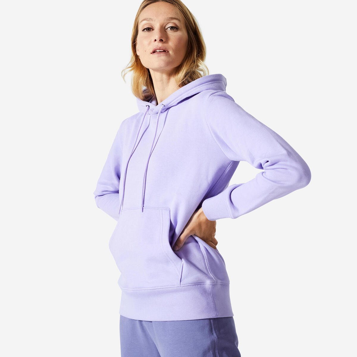 Sweat à capuche long fitness femme, violet lavande
