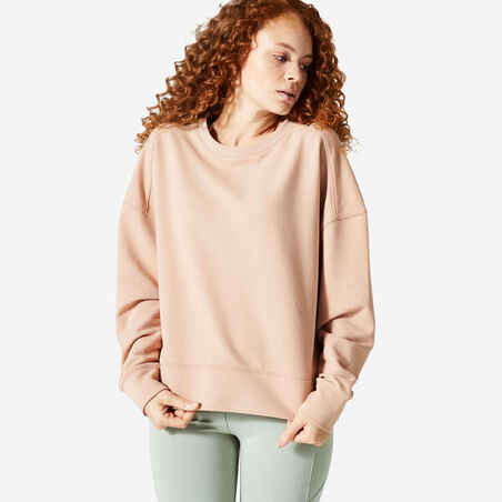 Moteriškas laisvas kūno rengybos džemperis „120“, smėlio spalvos