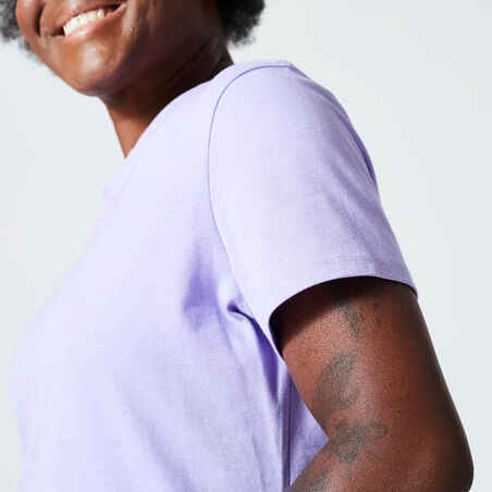 Moteriški kūno rengybos marškinėliai „Essentials 500“, neoniniai purpuriniai