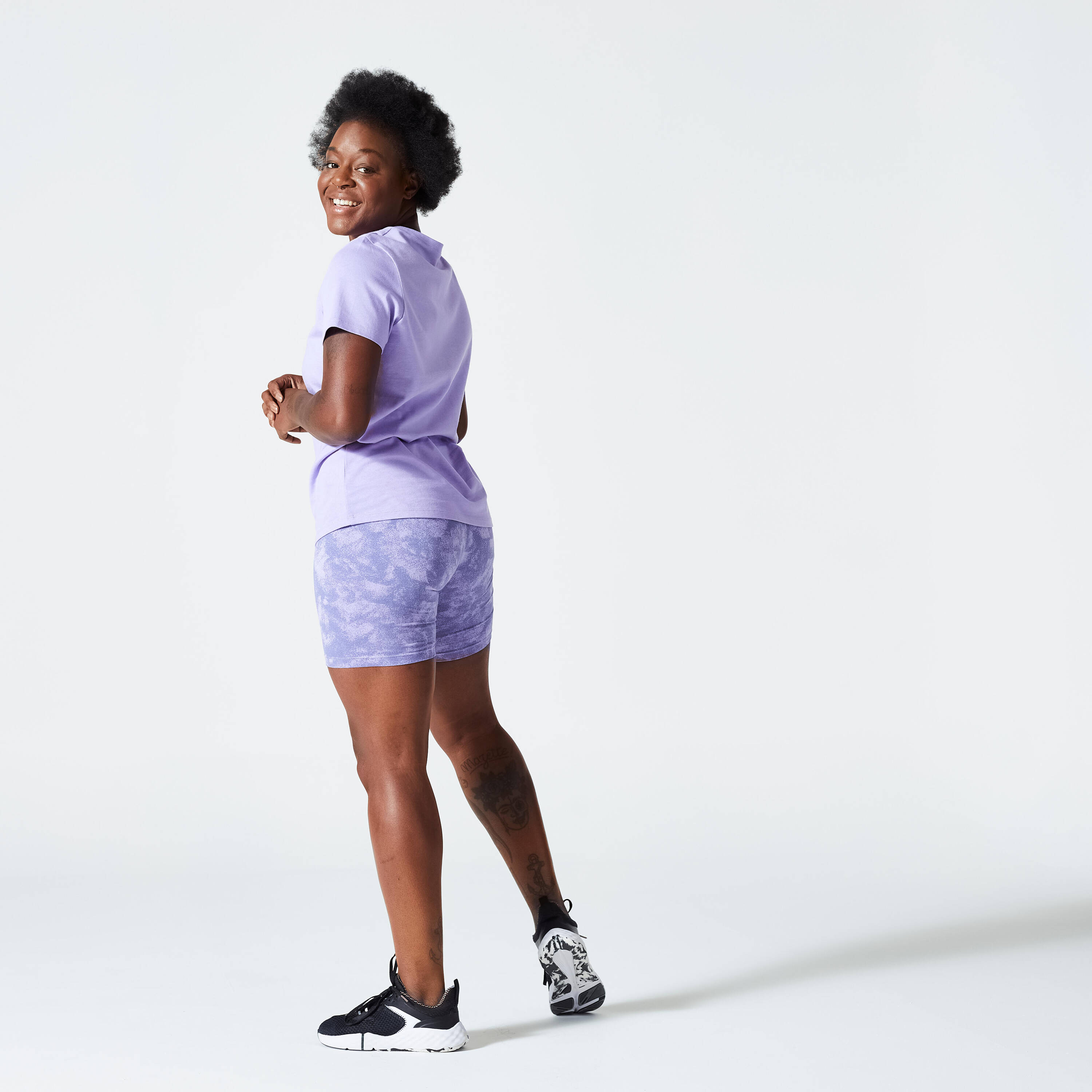 Cotton Essentials Short Sleeve Women's Gym T-Shirt 500 - Lavender Purple -  2