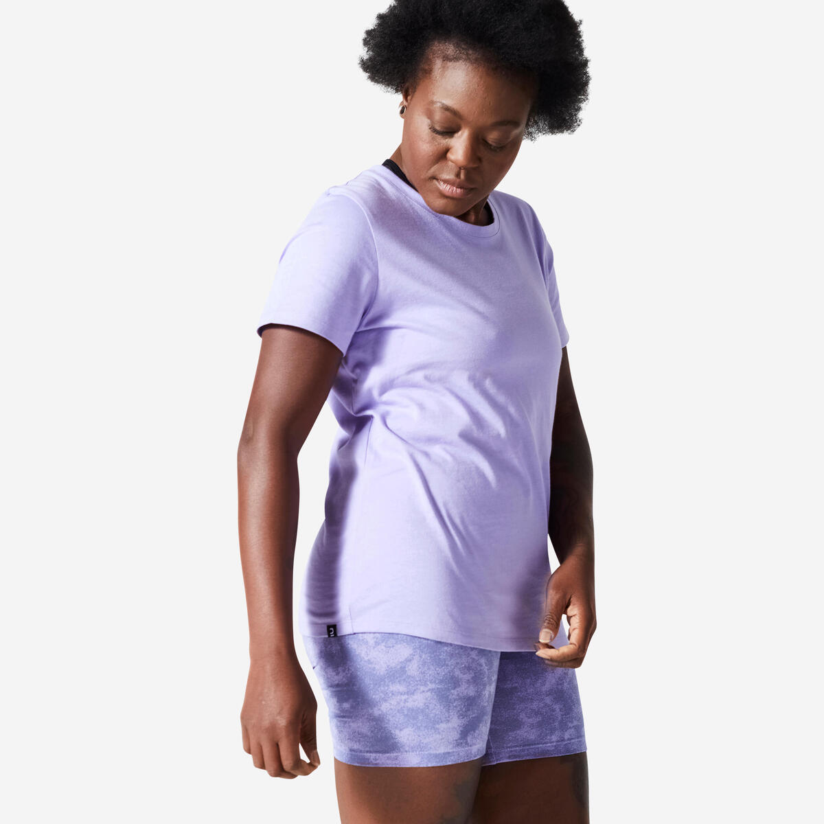 Tee-shirt en coton col rond femme, violet lavande