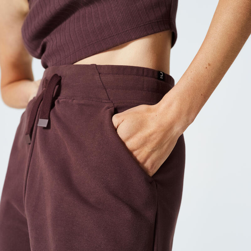 Women's Fitness Cotton Shorts 520 with Pocket - Mahogany Brown