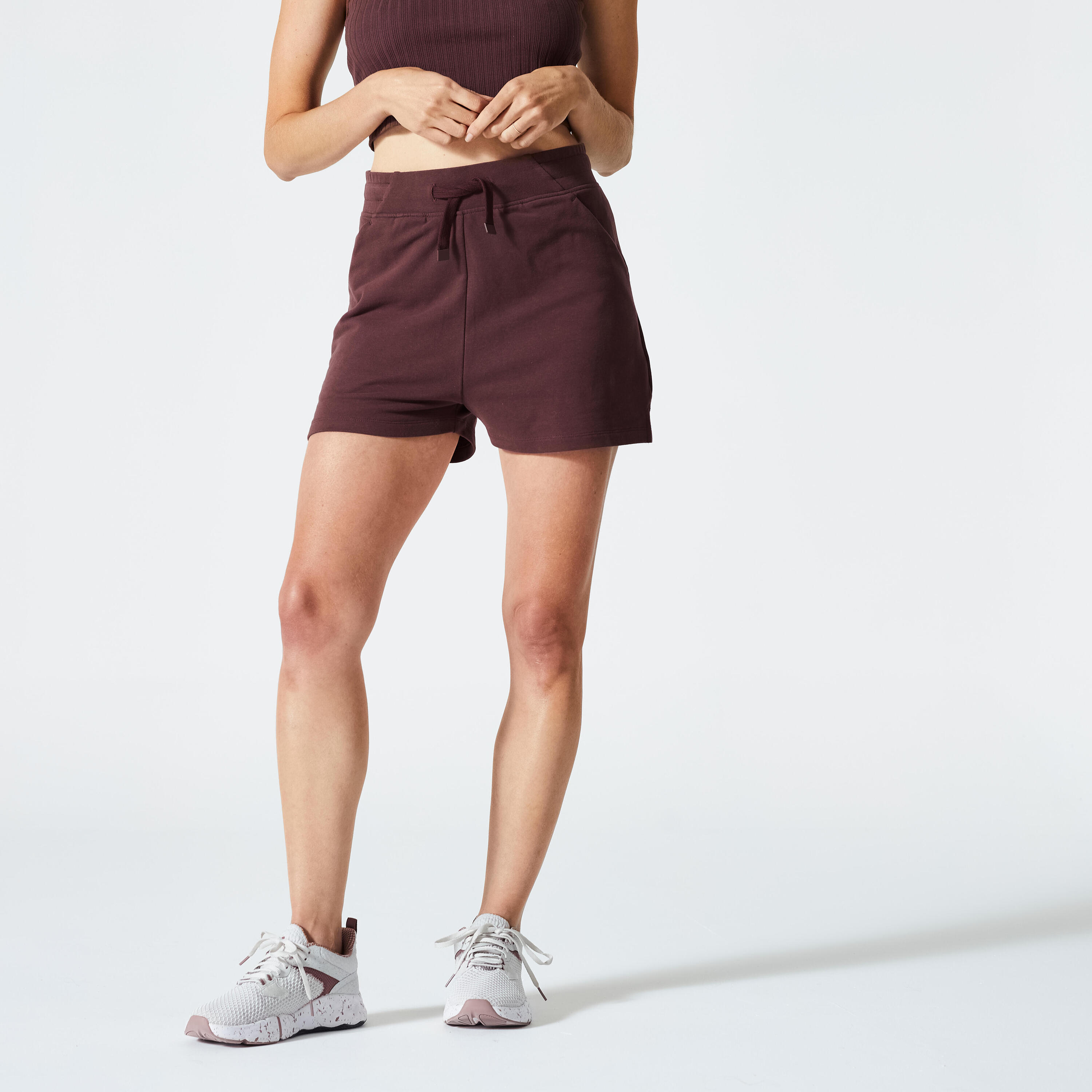 DOMYOS Women's Fitness Cotton Shorts 520 with Pocket - Mahogany Brown