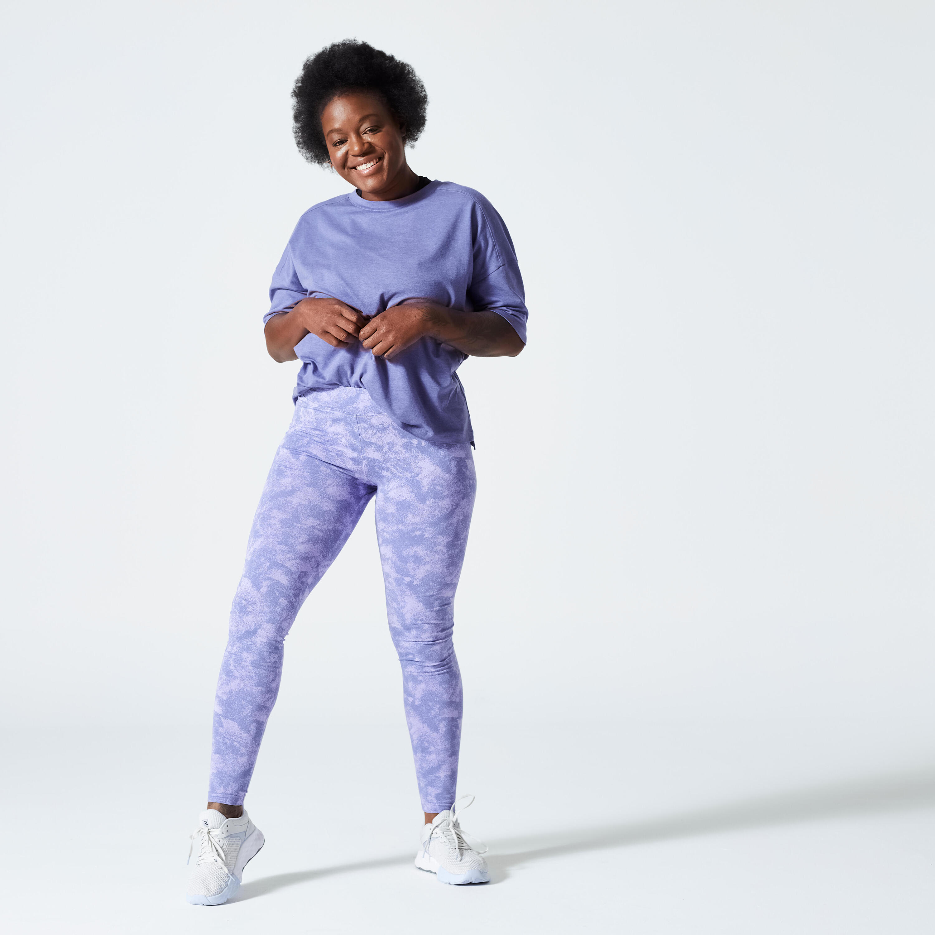 Women's Slim-Fit Fitness Leggings Fit+ 500 - Purple Print 2/4