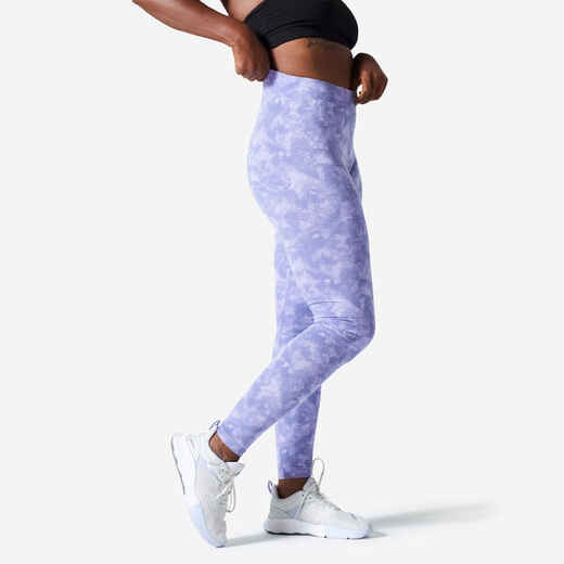 
      Moteriškos prigludusios kūno rengybos tamprės „Fit+ 500“, violetinės, su raštais
  