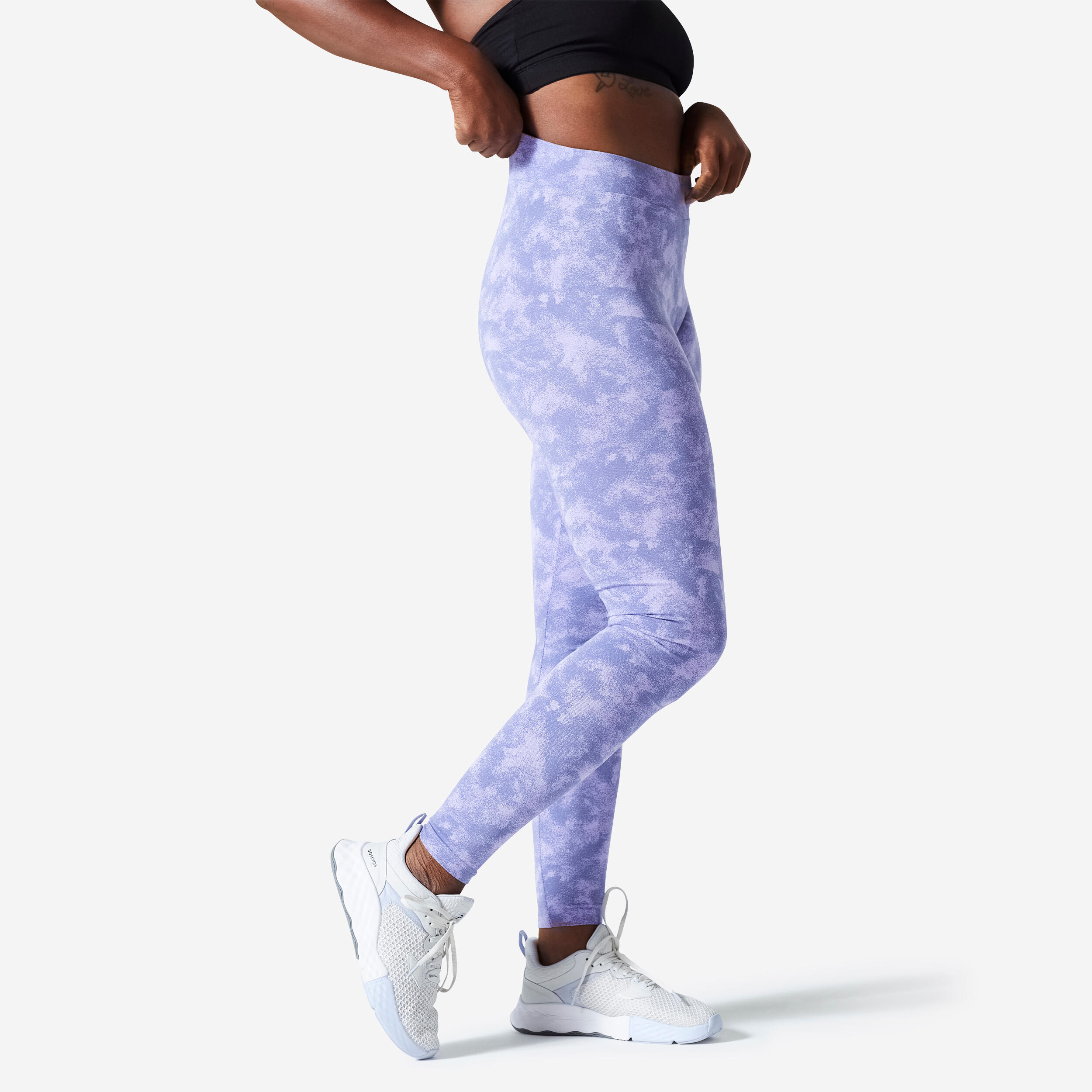 Women's Slim-Fit Fitness Leggings Fit+ 500 - Purple Print 1/4