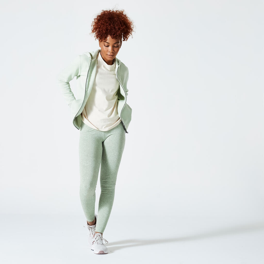 Leggings de fitness de algodón para Mujer Domyos 500 verde clarito