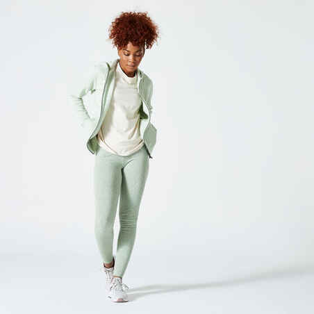Mallas Leggings fitness algodón Fit+ Mujer Domyos verde