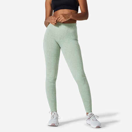 Leggings Fitness Fit+ 500 Mujer Verde Claro Estampado Slim