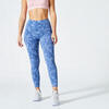 Fitness legging dames Fit+ 500 7/8-lengte blauw met print