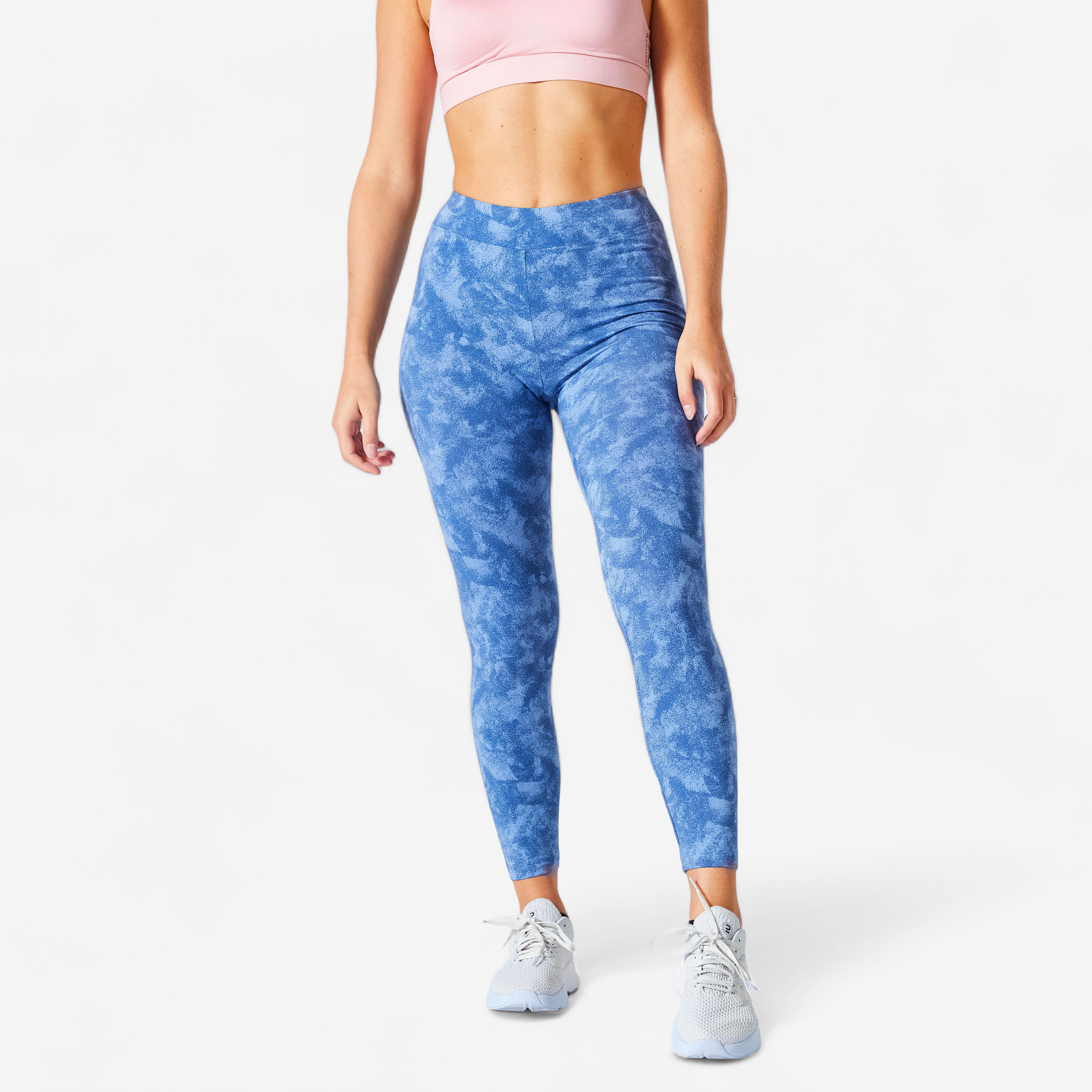 Legging 7 8 Fitness Femme Fit 500 Imprime Bleu DOMYOS Decathlon