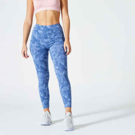 Women's Fitness 7/8 Leggings Fit+ 500 - Blue Print