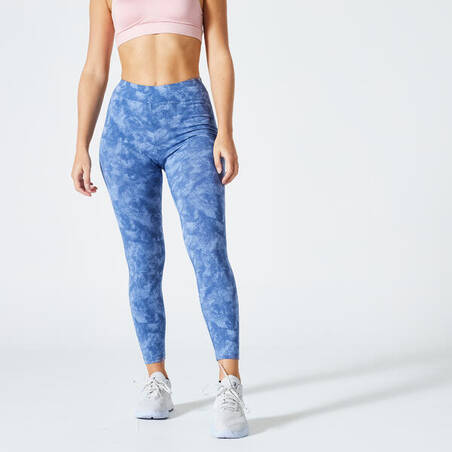 Women's Fitness 7/8 Leggings Fit+ 500 - Blue Print