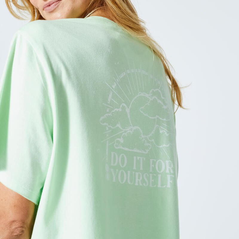 Camiseta fitness crop top Mujer Domyos verde sorbete