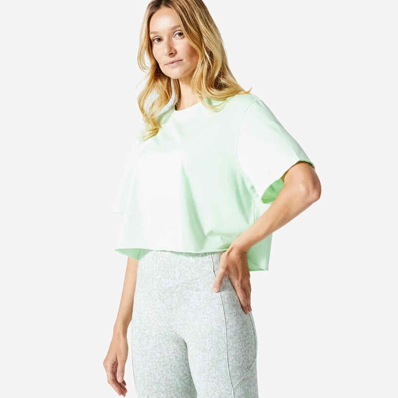 T-Shirt Damen Crop Rundhals Baumwolle - 520 pastellgrün