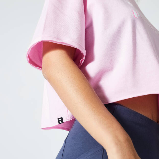Women Gym Cotton Blend Cropped T-Shirt 520 - Pink