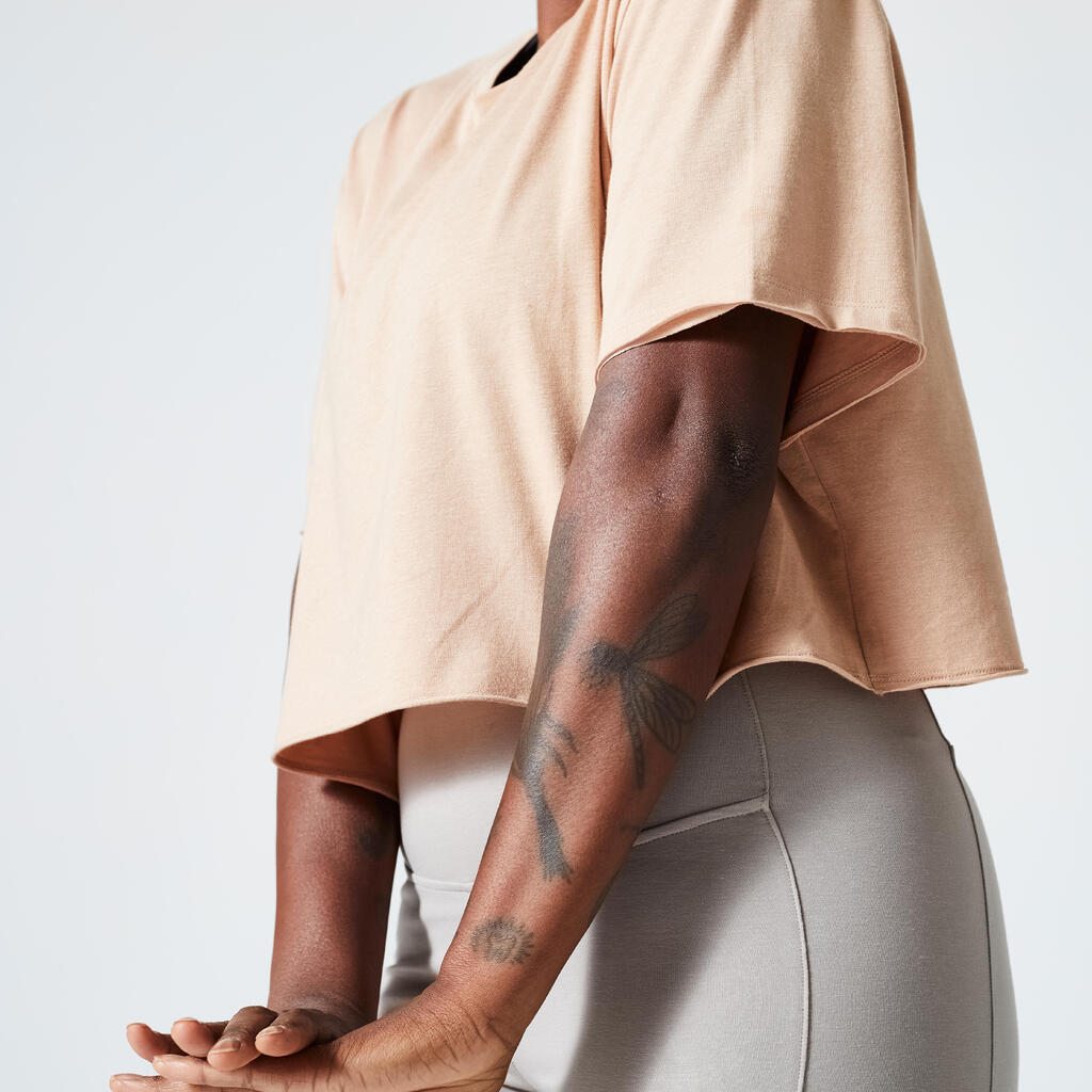 T-shirt Crop Top Fitness Femme - 520 Beige poudre