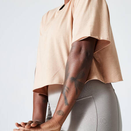 Women's Cropped Fitness T-Shirt 520 - Powder Beige