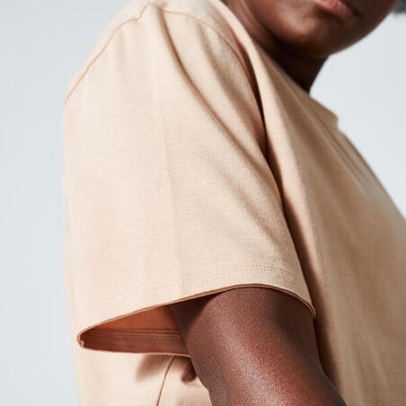 T-shirt crop top fitness femme - 520 beige poudre - Decathlon Cote d'Ivoire
