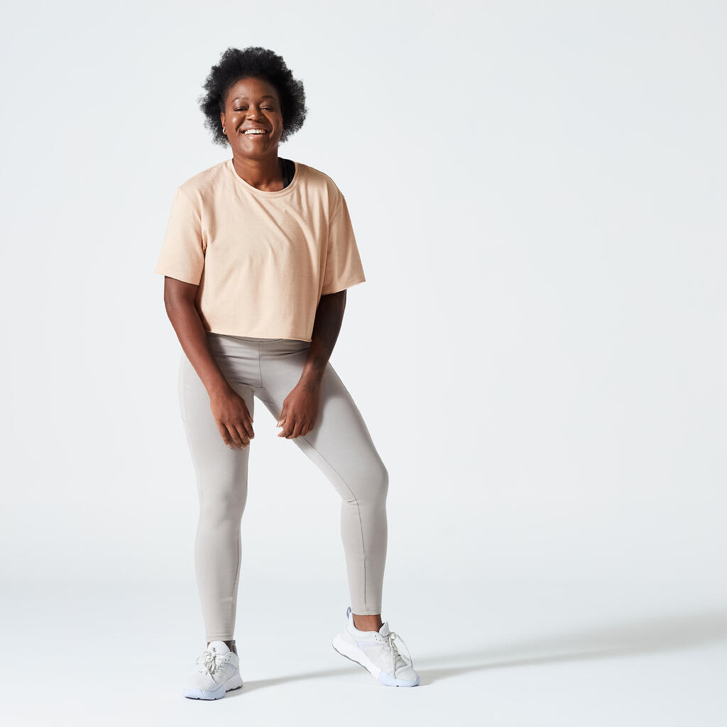 T-shirt Crop Top Fitness Femme - 520 Beige poudre
