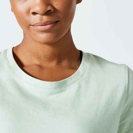Women's Regular Fitness T-Shirt 500 Essentials - Rosemary Green