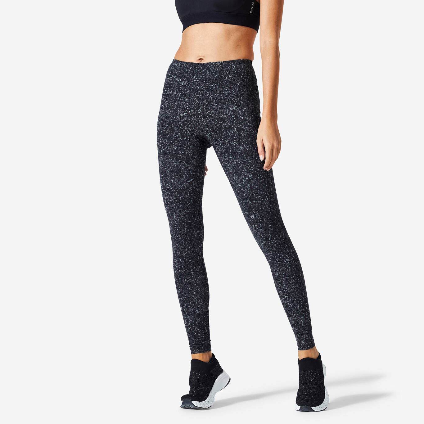 Women's Slim-Fit Fitness Leggings Fit+ 500 - Black Print