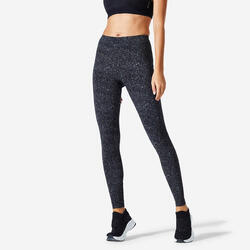 Fitness legging voor dames Fit+ 500 slim fit zwart met print