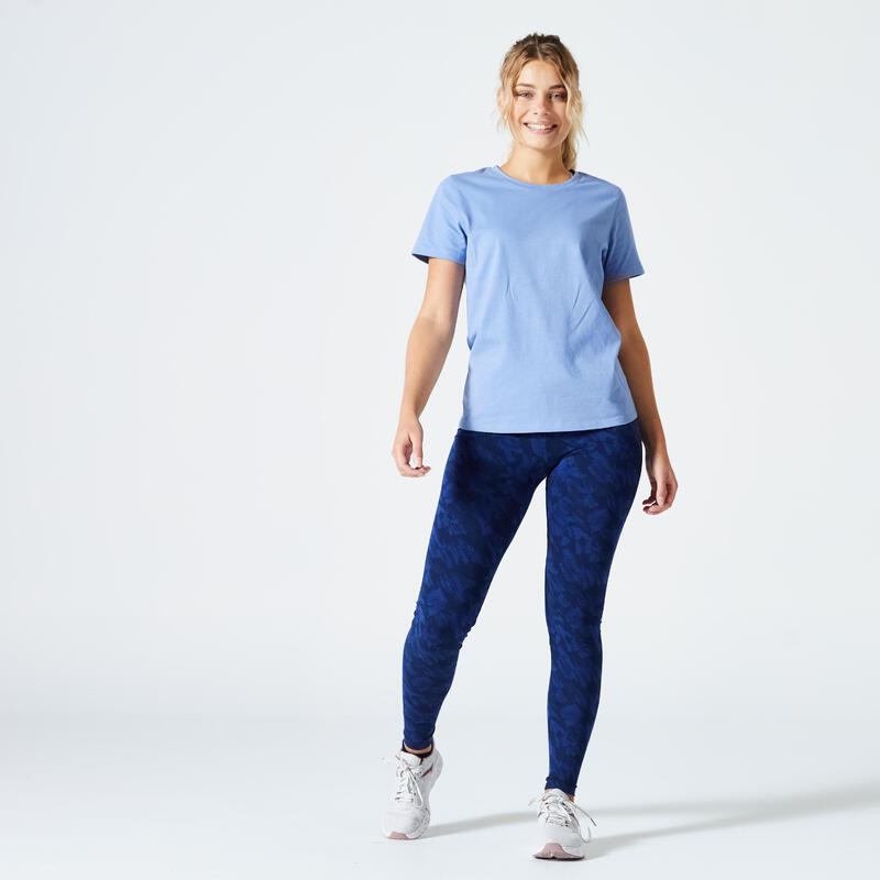 Mallas fitness algodón Fit+ Mujer Domyos azul