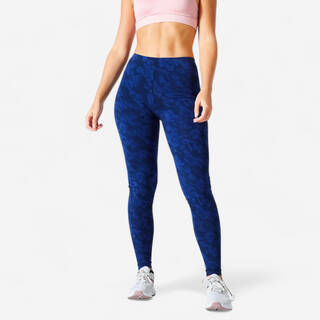 Women's stretchy cotton sports leggings, blue print