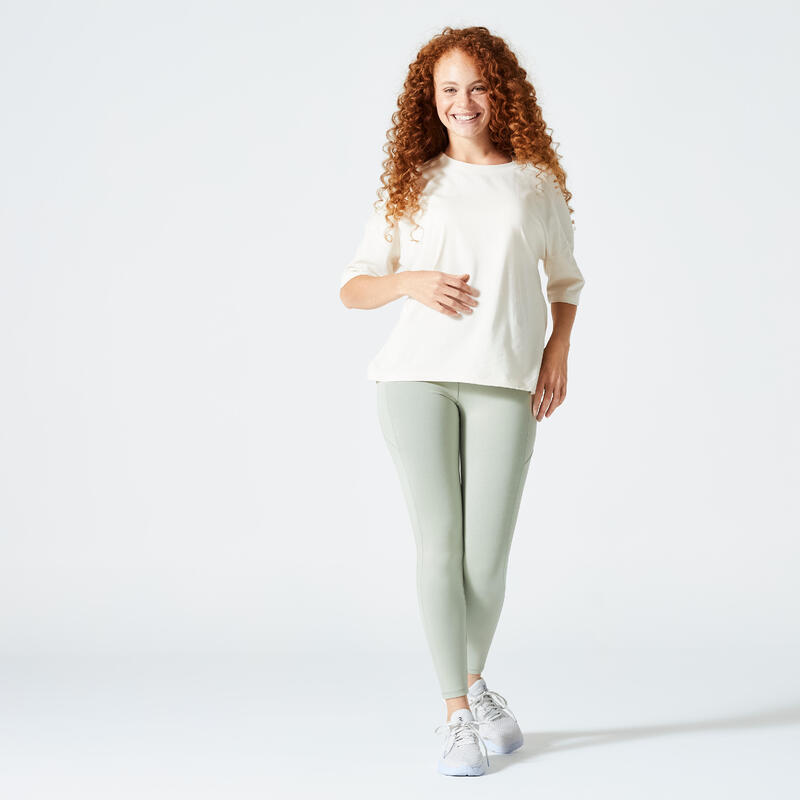 Legging de fitness taille haute femme, vert sauge