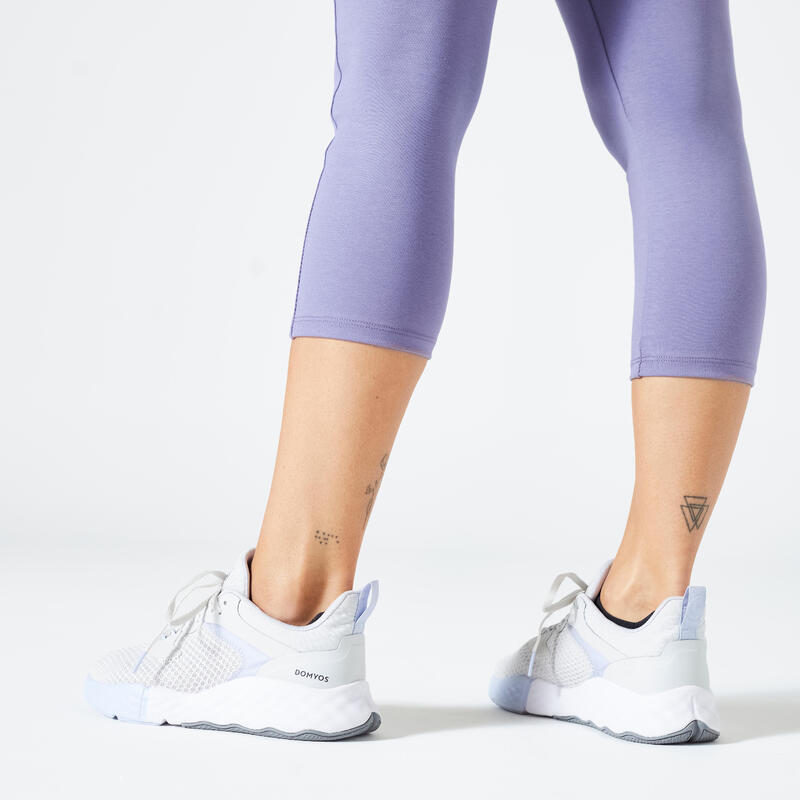 Leggings 7/8 donna fitness 520 misto cotone modellanti con tasca lilla