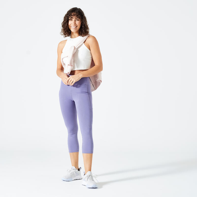 Leggings 7/8 donna fitness 520 misto cotone modellanti con tasca lilla