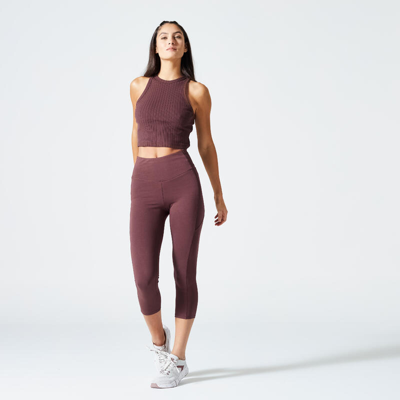 Modellerende fitness legging voor dames 520 7/8-lengte kastanjebruin