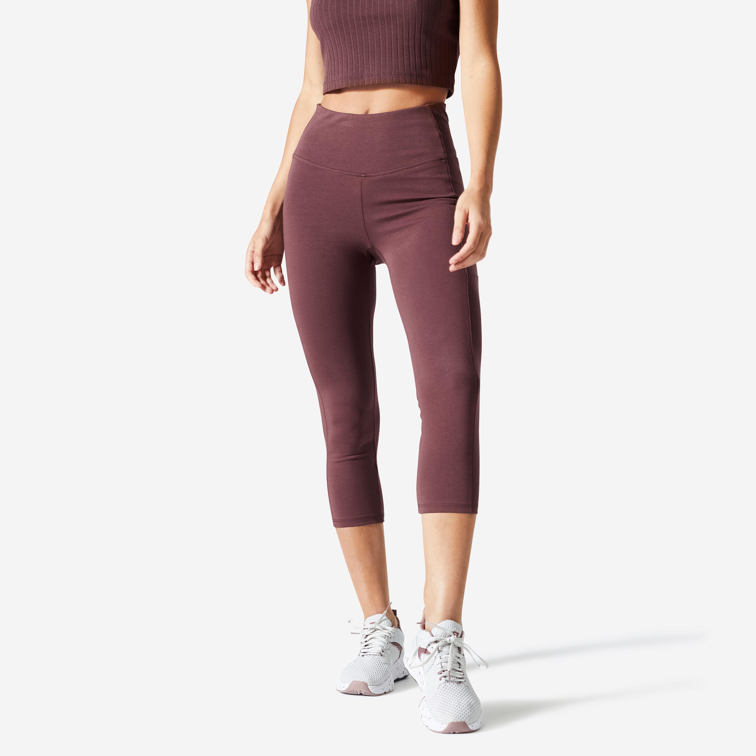 Legging 7 8 Fitness Femme galbant 520 Marron givre DOMYOS Decathlon