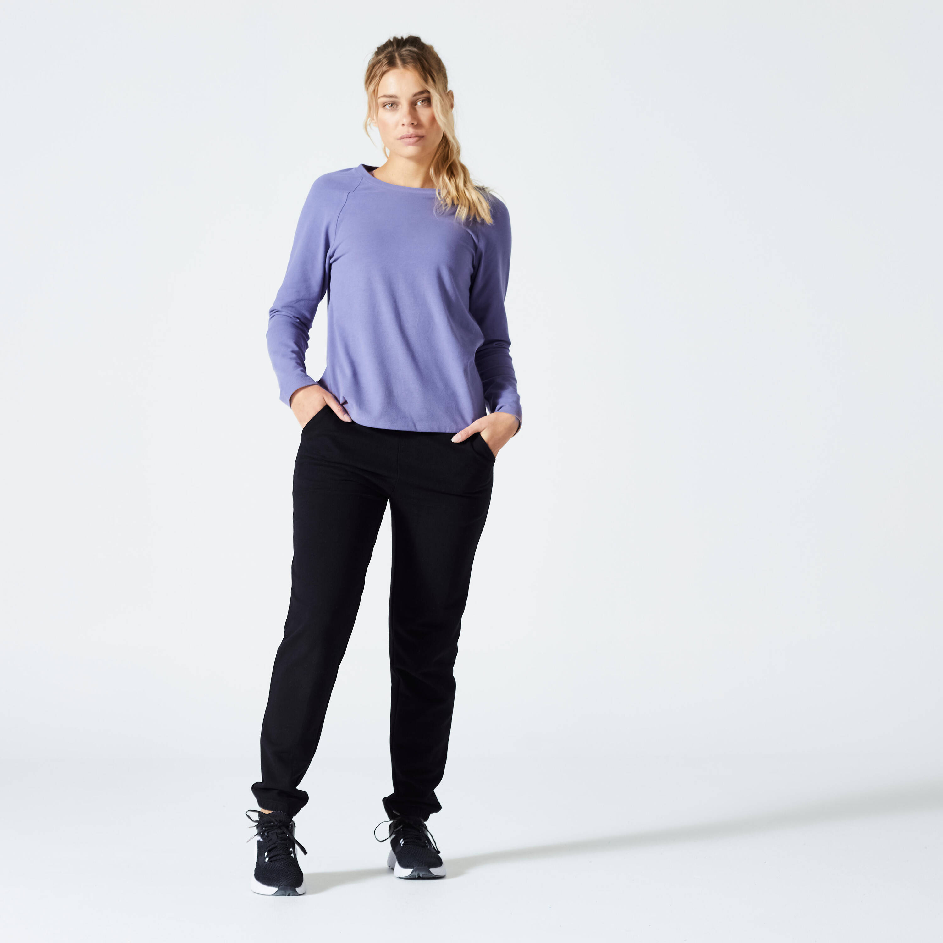 Women's Slim Fitness Jogging Bottoms 500 - Black -  4
