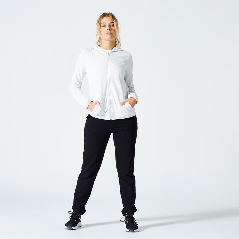 Sweat Zippé Fitness Femme - 100 Blanc cassé