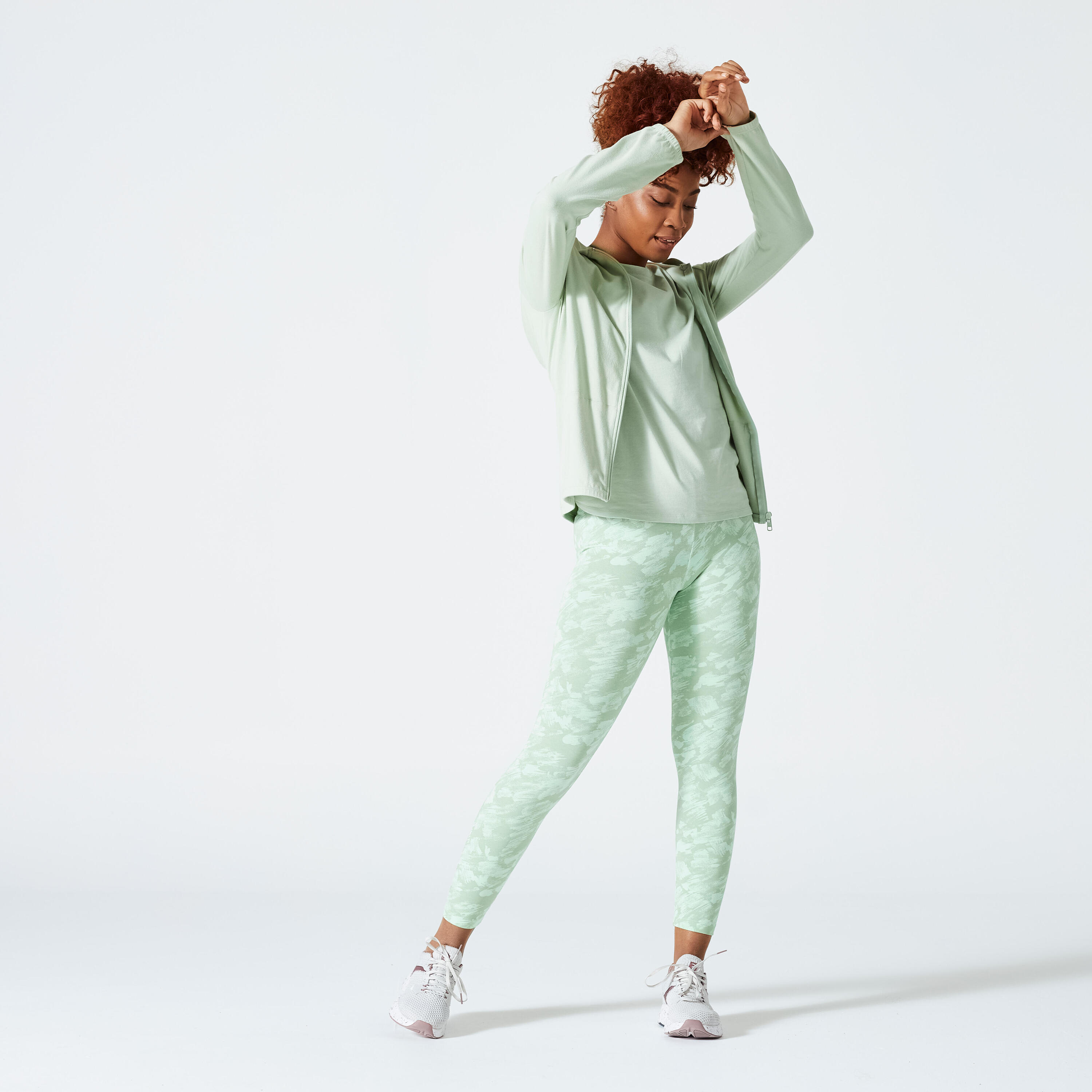 Sudadera fitness 100 cremallera Mujer Domyos verde 3/7