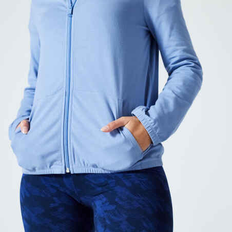 Women's Zip-Up Fitness Sweatshirt 100 - Indigo Blue