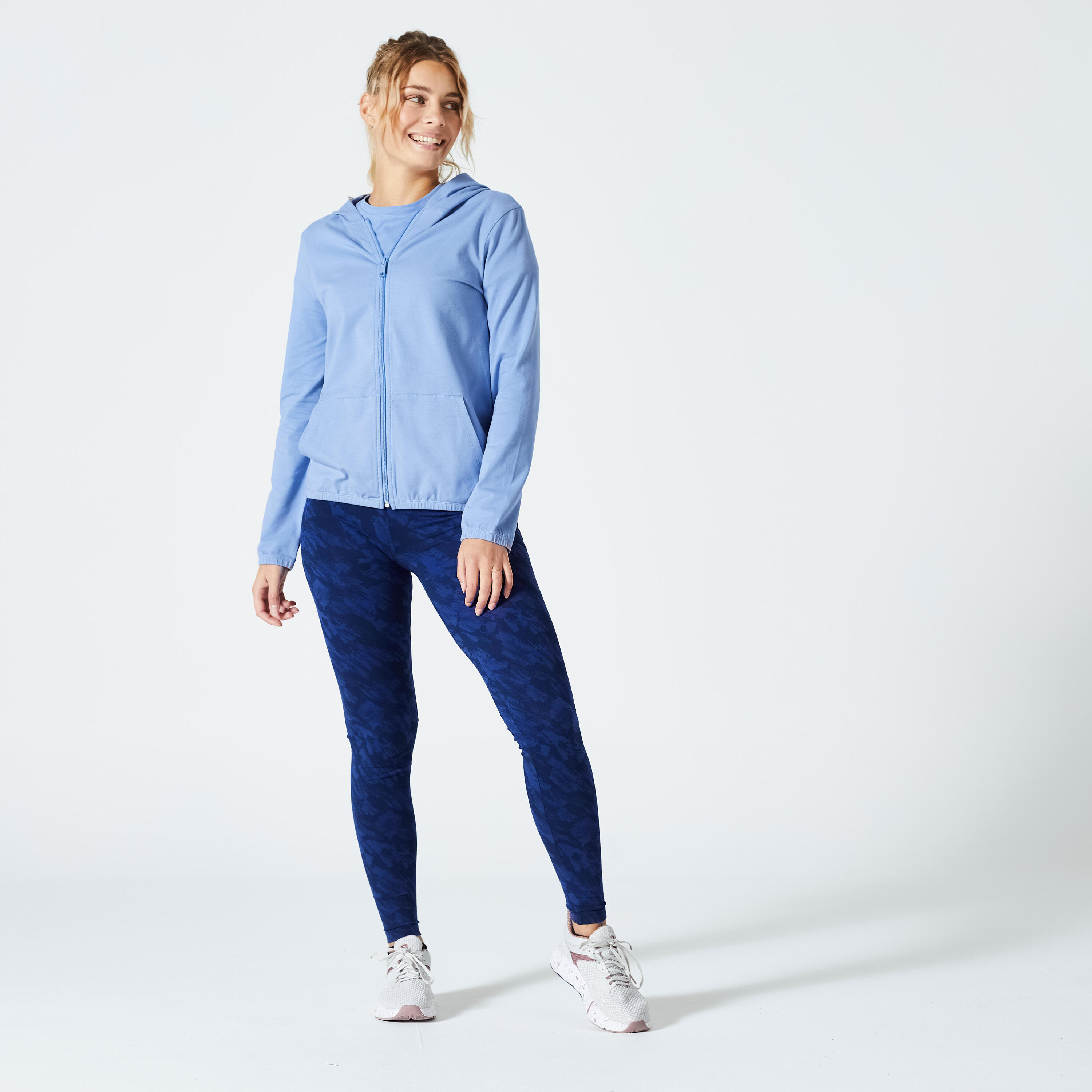 Women's Zip-Up Fitness Sweatshirt 100 - Indigo Blue 2/5
